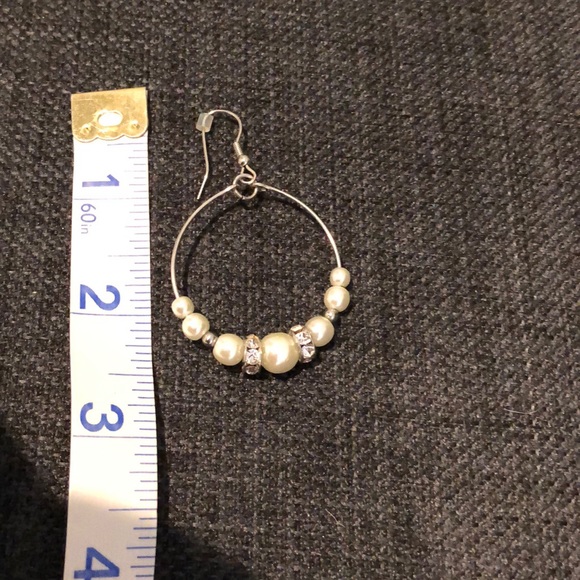 Silver hoops with pearls and rhinestones. - Picture 4 of 4